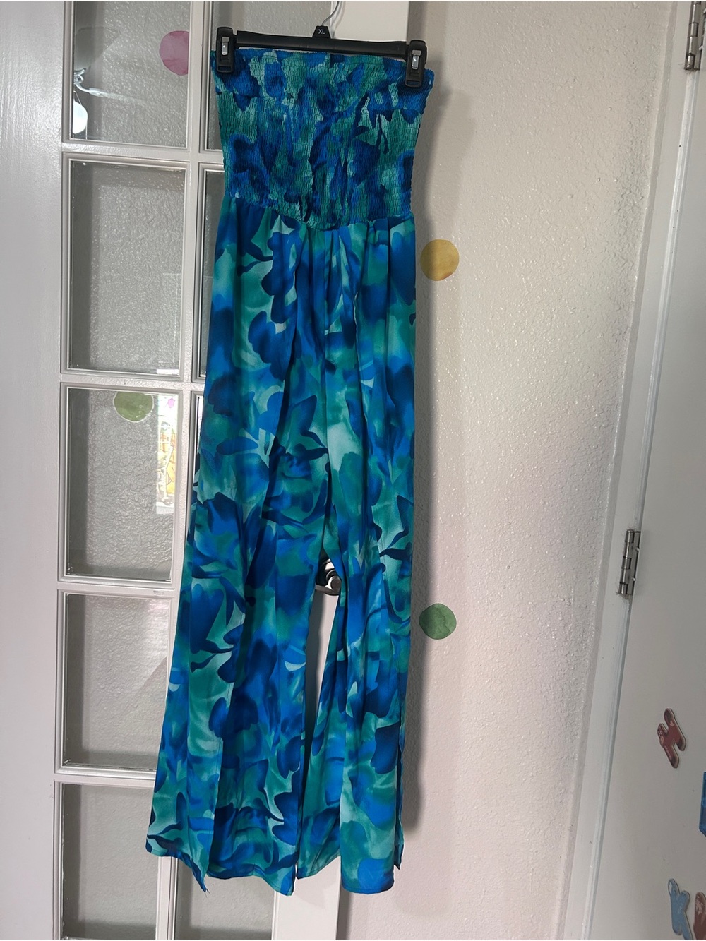 SHEIN Blue and Teal Strapless Smocked jumpsuit